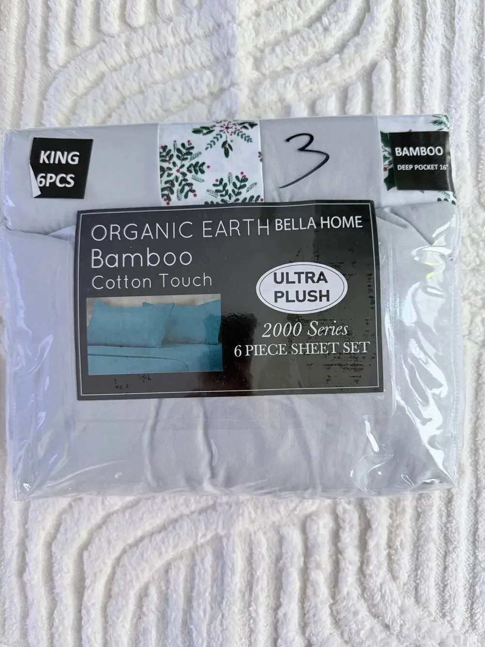 Organic Earth Bella Home All Gray With Pillow Cases Green Floral Sheet Set King